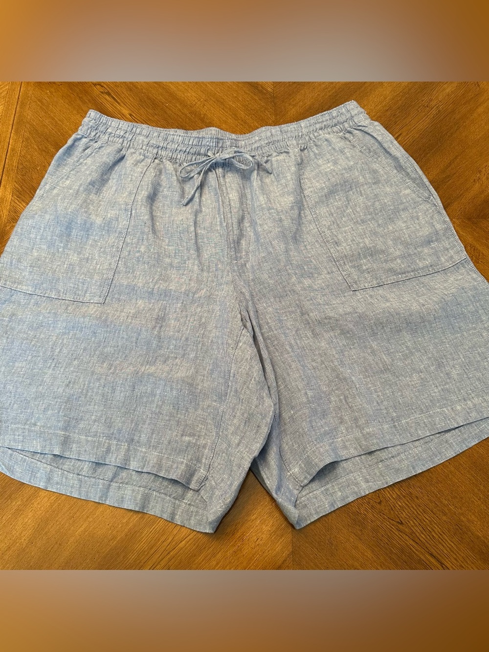 Lands' End Blue Linen Pull-on Coastal Casual Drawstring Shorts, Plus Size 2X